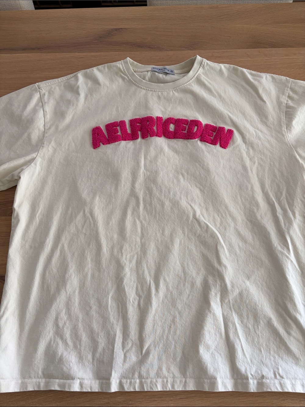 Aelfric Eden Cream Short Sleeve Tee with Pink Chenille Logo